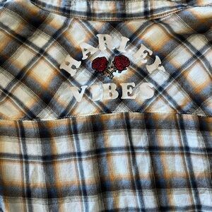Plaid Shirt with 'Harley Vibes' Embroidery